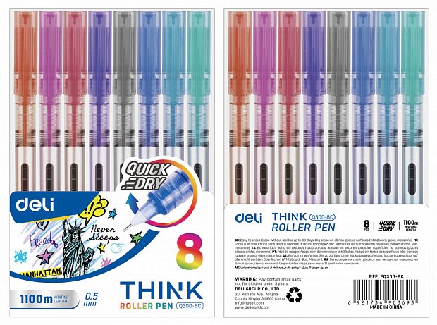 картинка Набор роллеров 8 шт. 0,5 мм. Deli "Think" стреловидный наконечник, в ассортименте от магазина "Офисные мелочи"