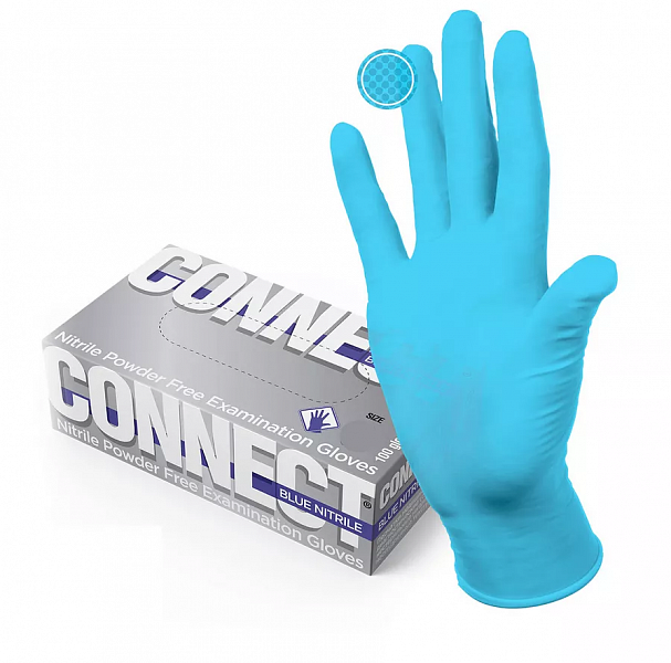 картинка Перчатки нитриловые L CONNECT, смотровые, голубые нестерильные, 50 пар (100 шт.) от магазина "Офисные мелочи"