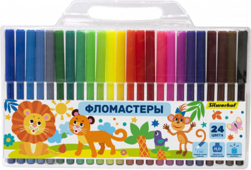 картинка Фломастеры 24 цвета Silwerhof "Веселые друзья" вентилируемые, европодвес от магазина "Офисные мелочи"