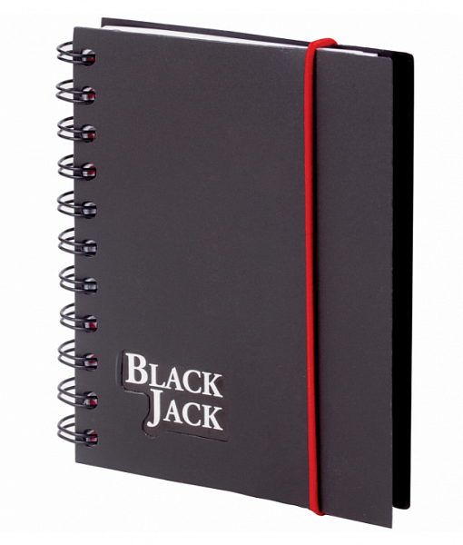 картинка Блокнот А6 спираль сбоку 150 листов клетка пластик BRAUBERG "Black Jack" на резинке от магазина "Офисные мелочи"