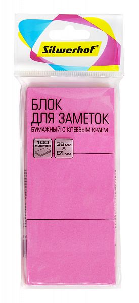 картинка Самоклеящийся блок 38*51 100 л. неон розовый 75 г. Silwerhof от магазина "Офисные мелочи"