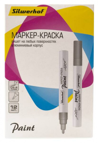 картинка Маркер-краска лаковый серебро 4 мм. Silwerhof Paint металлический белый корпус от магазина "Офисные мелочи"